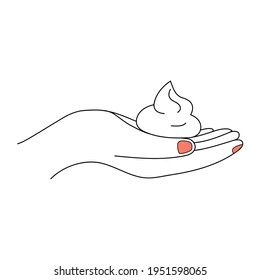 Hair foam in a women's hand. Vector illustration in doodle outline style. Perfect for advertising hairdressing and for articles about hair care