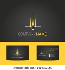 Hair follicle business card logo template. Medical diagnostics symbol. Healthcare and beauty sign. Transplantation clinic logo. Vector illustration.