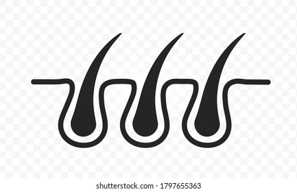 Icono de la línea de crecimiento folicular del pelo. Depilación láser y cuidado del diseño del logo conceptual de la piel humana para la dermatología. Sencillo símbolo de tres bombillas foliculares sanas y fuertes que crecen. V2