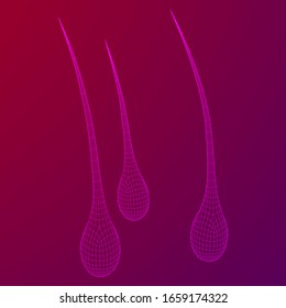 Hair follicle protect care cosmetic technology concept. Hair root structure repair shampoo salon treatment. Anatomy strands medicine trichology. Wireframe low poly mesh vector illustration