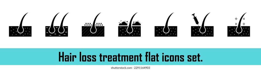 Hair follicle. Hair structure. The root of hair. Hair growth or loss concept. Medical concept. Vector set