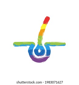 Hair follicle, treatment about skin, simple medical icon. Drawing sign with LGBT style, seven colors of rainbow (red, orange, yellow, green, blue, indigo, violet