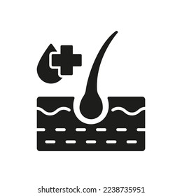 Hair Follicle Treatment Silhouette Icon. Moisturize Human Head Epidermis, Healthy Care Glyph Pictogram. Nourish Medicine for Beautiful Hair Bulb Icon. Isolated Vector Illustration.