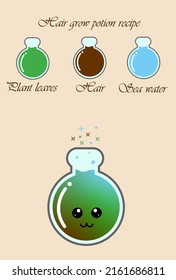 Hair grow potion Witchcraft book page. Magic potion recipe