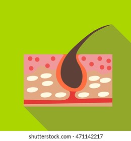 Hair growth icon in flat style with long shadow. Head symbol