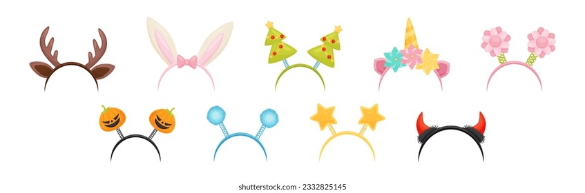 Hair and Head Bands with Fancy Element Vector Set