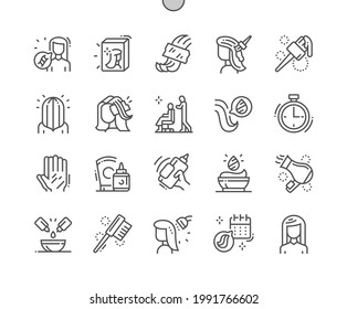 Hair highlighting. Hairdressing salon. Barber brush. Hair dye. Coloring, beauty, female, cosmetic, woman, salon and hairstyle. Pixel Perfect Vector Thin Line Icons. Simple Minimal Pictogram