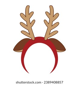 Hair hoop with cute brown ears and horns of deer. Funny head accessory. Reindeer headband. Flat vector illustration isolated on white background