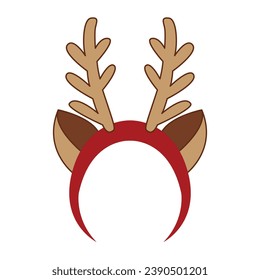 Hair hoop with cute brown ears and horns of deer. Funny head accessory. Reindeer headband. Flat vector illustration isolated on white background