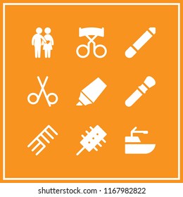 hair icon. 9 hair vector set. highlighter, beauty, makeup and couple in love icons for web and design about hair theme