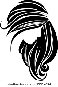 Hair icon for beauty salon. Beautiful female silhouette. Girl with long hair