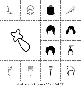 Hair icon. collection of 13 hair filled and outline icons such as woman hairstyle, hairstyle, man hairstyle, barber brush. editable hair icons for web and mobile.