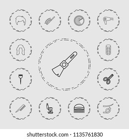 Hair icon. collection of 13 hair outline icons such as barber brush, comb, barber chair, scissors, radar, man hairstyle. editable hair icons for web and mobile.