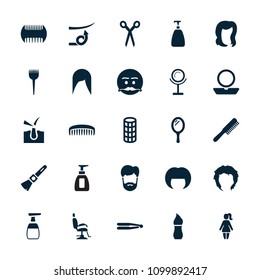Hair icon. collection of 25 hair filled icons such as barber scissors, comb, mirror, barber brush, hair straightener, woman hairstyle. editable hair icons for web and mobile. - Shutterstock ID 1099892417