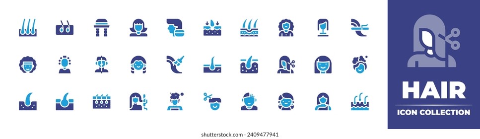 Hair icon collection. Duotone color. Vector and transparent illustration. Containing hair dye, washing, hair, skin, wash, loss, beauty treatment, dermis, transplant, afro hair.