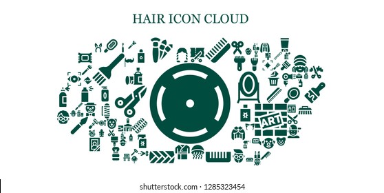  hair icon set. 93 filled hair icons. Simple modern icons about  - Focus, Hairstyle, Comb, Brushes, Scissors, Medusa, Robe, Plait, Grandmother, Mirror, Makeup, Headband, Moustache