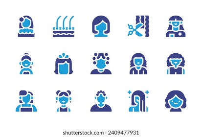 Hair icon set. Duotone color. Vector illustration. Containing hair, woman, wig, girl, curlers, person, beauty, hairdresser, mother.