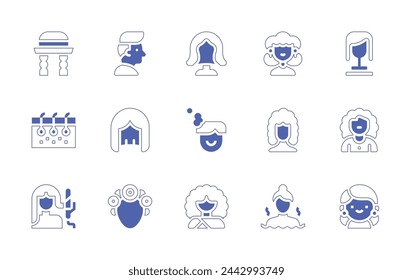 Hair icon set. Duotone style line stroke and bold. Vector illustration. Containing sauna, woman, hair rollers, hair wash, wig, curling iron, braids, wigs, skin, grandmother, undercut.