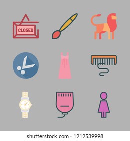 hair icon set. vector set about paint brush, dress, scissors and lion icons set.