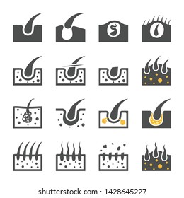 Hair icon set vector Hairs black and white