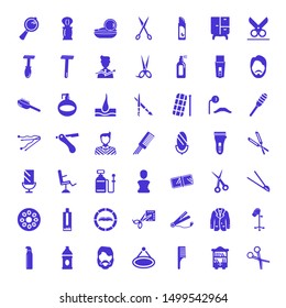 hair icons. Editable 49 hair icons. Included icons such as Scissors, Bookshelve, Comb, Mirror, Beard, Spray, Makeup, Hairdryer, Oxford Wave Blazer. hair trendy icons for web.