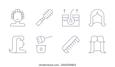 Hair icons. Editable stroke. Containing curlinghair, hair, hairbrush, hairdye, hairremoval, hairstyling, wig.