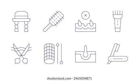 Hair icons. Editable stroke. Containing accesory, braids, hairbrush, haircurler, hairfollicle, hairremoval, straightrazor, trimmer.