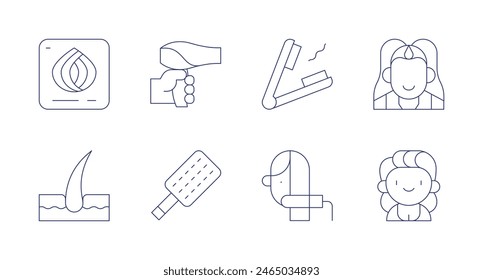 Hair icons. Editable stroke. Containing accesory, hair, hairbrush, hairdryer, hairiron, hairstraightener, person, viking.