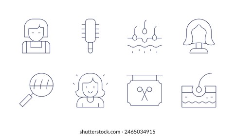 Hair icons. Editable stroke. Containing dermathology, girl, hairbrush, haircut, hairloss, hairsalon, skin, wig.