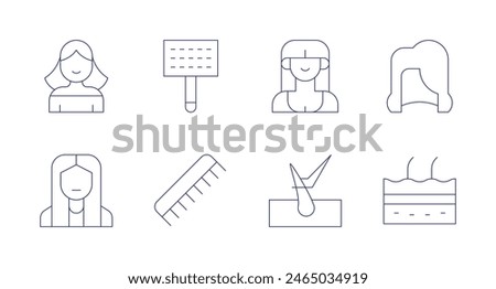 Hair icons. Editable stroke. Containing girl, hairbrush, haircomb, hairtransplant, skin, wig, woman.