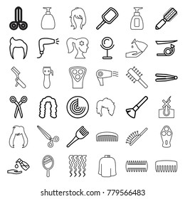 Hair icons. set of 36 editable outline hair icons such as radar, barber scissors, man hairstyle, hair straightener, hair brush, shaving brush, mirror,