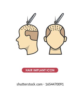 Hair implant line icon. Health care symbol. Color icon. 