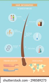 Hair infographic about the problem of hair loss. Vector template with simple data, easy editable. Colorful illustration in flat style. 