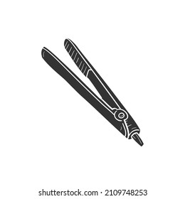 Hair Iron Icon Silhouette Illustration. Accessory Salon  Vector Graphic Pictogram Symbol Clip Art. Doodle Sketch Black Sign.