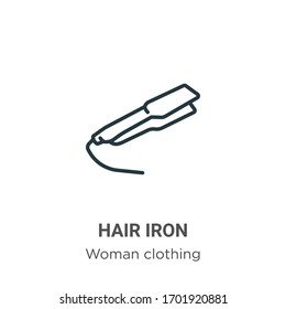Hair iron outline vector icon. Thin line black hair iron icon, flat vector simple element illustration from editable woman clothing concept isolated stroke on white background