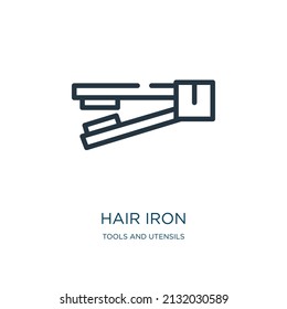hair iron thin line icon. beauty, hair linear icons from tools and utensils concept isolated outline sign. Vector illustration symbol element for web design and apps.