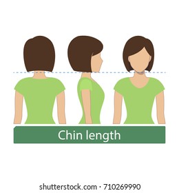 Hair length for haircuts and hairstyles - chin length. Vector.