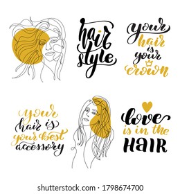 Hair lettering quotes set. Inspirational handwritten brush lettering. Vector calligraphy stock illustration isolated on white. Typography for banners, badges, postcard, t-shirt, prints.