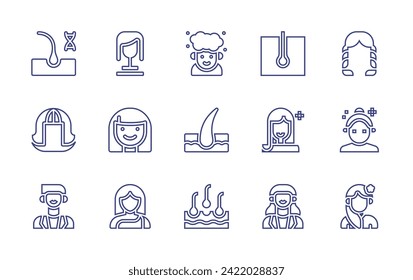 Hair line icon set. Editable stroke. Vector illustration. Containing hair washing, hair, hair loss, wig, hairstyle, beauty, kid, man, woman, girl, myanmar.