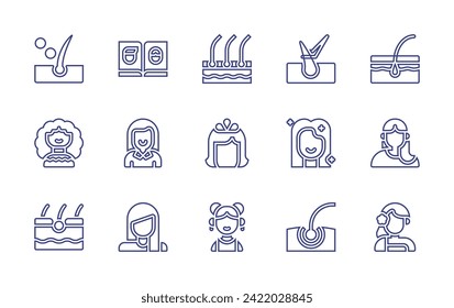 Hair line icon set. Editable stroke. Vector illustration. Containing hair treatment, hair transplant, woman, beauty, hair, student, wig, hairstyle, indonesia, girl.