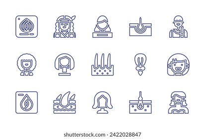 Hair line icon set. Editable stroke. Vector illustration. Containing accesory, hair follicle, woman, tail, hair color sample, hair transplant, native american, person, wig, kid, dermathology, skin.