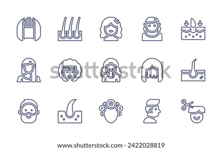 Hair line icon set. Editable stroke. Vector illustration. Containing hair, transplant, wig, afro, student, follicle, hair cut, rollers, aunt, woman, wigs, beard, undercut.