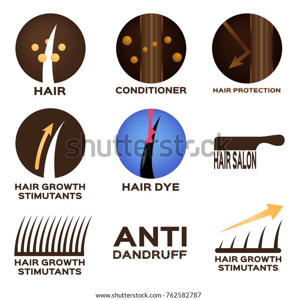 Hair Logo Set Vector 9 Icon Stock Vector (Royalty Free) 762582787