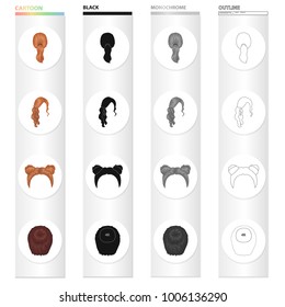 Hair, long,chignon, and other web icon in cartoon style. Barbershop, coiffure, locks, icons in set collection.