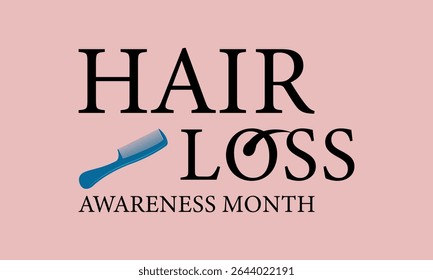 Hair Loss Awareness Month is observed in August every year. Blue comb with woman and men bald head. Banner poster, flyer and background design template.