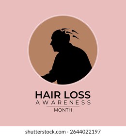 Hair Loss Awareness Month is observed in August every year. Blue comb with woman and men bald head. Banner poster, flyer and background design template.