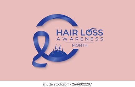Hair Loss Awareness Month is observed in August every year. Blue comb with woman and men bald head. Banner poster, flyer and background design template.