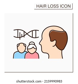 Hair loss color icon. Hereditary balding. Heritage disease from parents. Genes. Man with bald.Alopecia concept. Isolated vector illustration