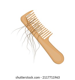 Hair loss concept. Comb with fallen hair.