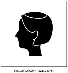 Hair loss glyph icon. Woman loses hair. Thin, see-through look on top of scalp. Hair thinning in vertex. Alopecia concept. Filled flat sign. Isolated silhouette vector illustration